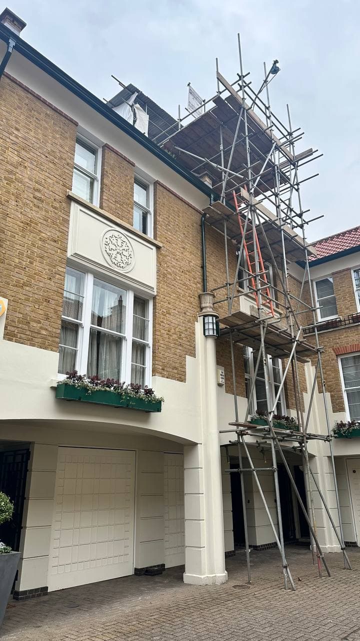 Scaffolding and access setup for upper-level works